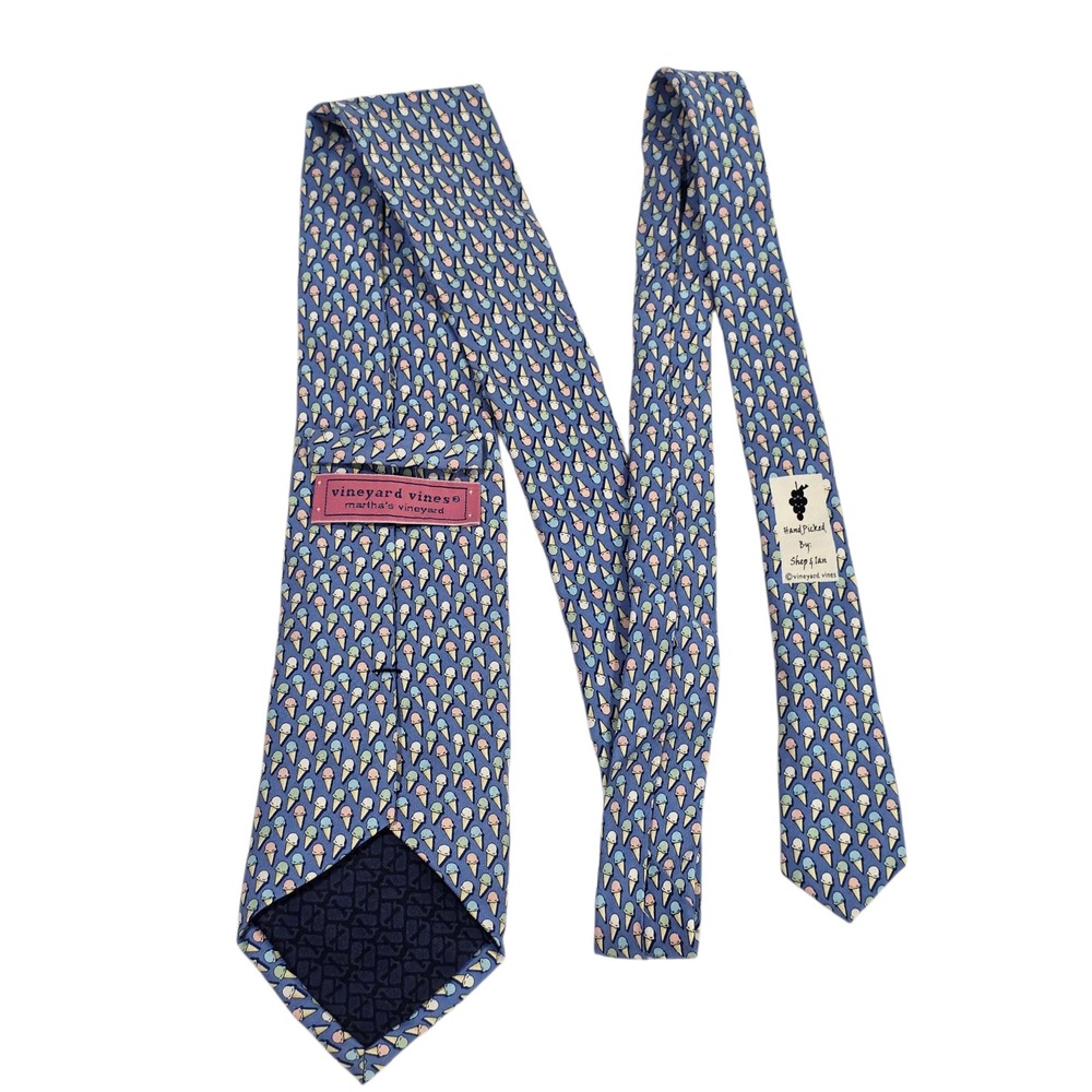 Vineyard Vines Mens Necktie Blue Silk Ice Cream Marthas Vineyard USA Novelty
